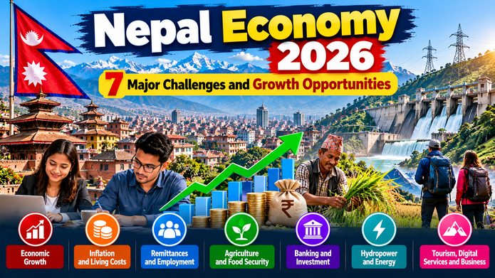 Nepal economy 2026 showing economic growth, inflation, hydropower, tourism, remittances and business opportunities