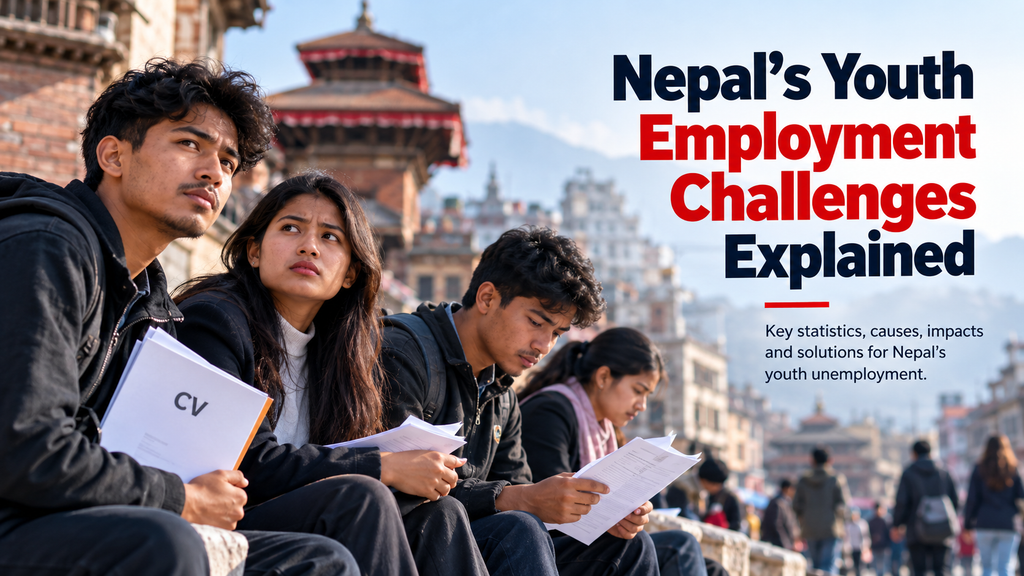 Nepal youth unemployment illustrated by young Nepalese jobseekers holding CVs in Kathmandu