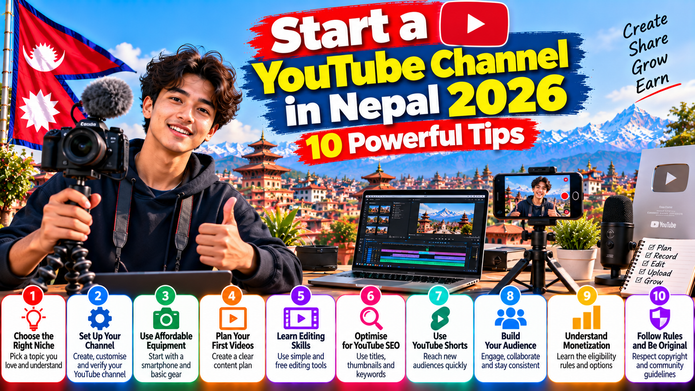 How to start a YouTube channel in Nepal in 2026 with a smartphone, camera, microphone, editing software and ten creator tips
