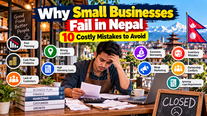 Why small businesses fail in Nepal showing financial planning, cash flow problems, poor marketing and business mistakes
